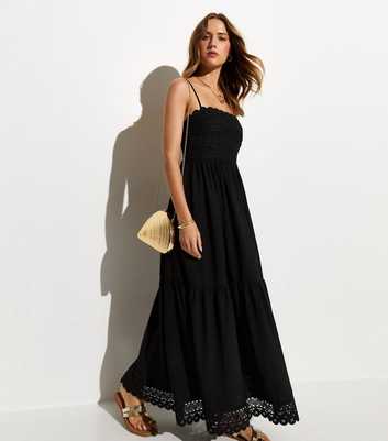 Black Crochet Panel Beach Maxi Dress
