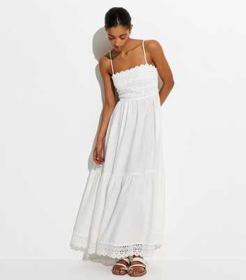 White Crochet Panel Beach Maxi Dress