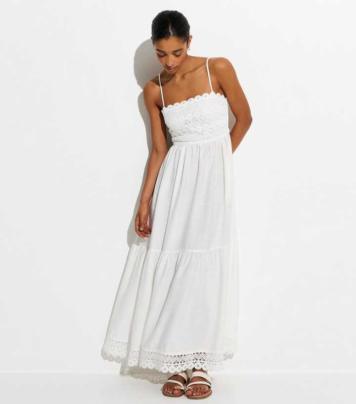 White Crochet Panel Beach Maxi Dress