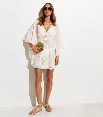 White Cotton Crochet Trim Beach Kaftan Dress