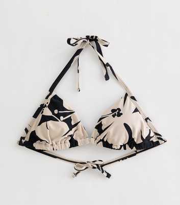 Black Hibiscus Print Triangle Bikini Top
