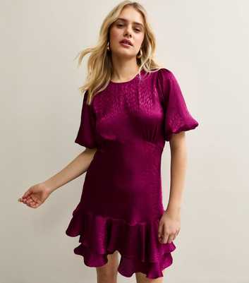 Pink Feather Effect Jacquard Satin Mini Dress