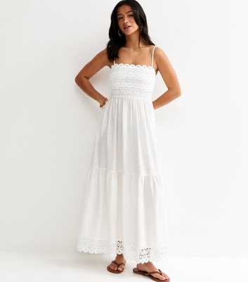 Petite White Crochet Panel Maxi Dress