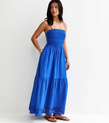 Petite Blue Crochet Panel Maxi Dress