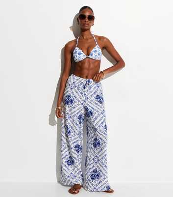 White Tile Pattern Beach Wide Leg Trousers