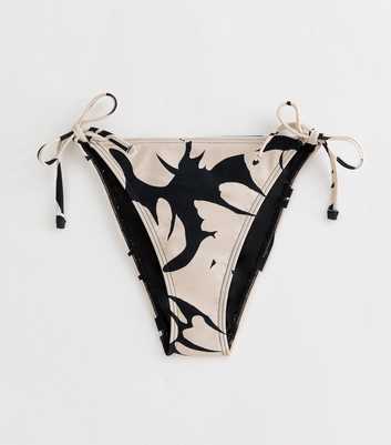 Black Hibiscus Print Side Tie Bikini Bottoms