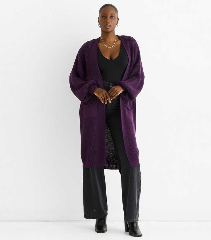 Gini London Purple Chunky Knit Long Cardigan