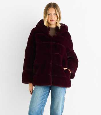 Gini London Light Burgundy Faux Fur Hooded Jacket