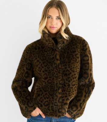 Gini London Brown Animal Print Faux Fur Jacket