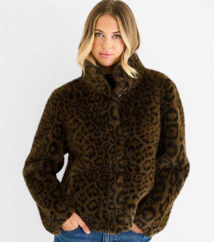 Gini London Brown Animal Print Faux Fur Jacket