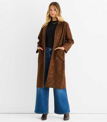 Gini London Brown Collared Letter Embossed Coat