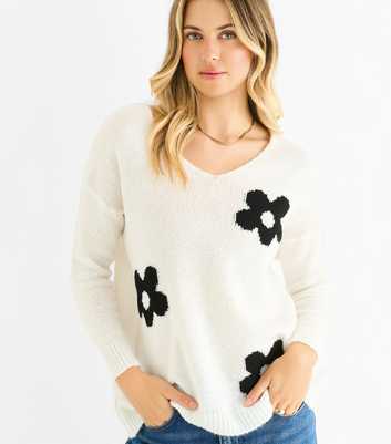 Gini London White Flower Pattern Knit Jumper