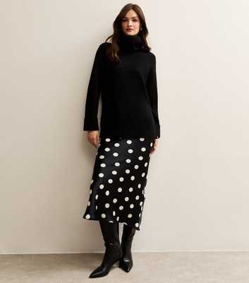 Tall Black Spot Print Satin Bias Cut Midi Skirt