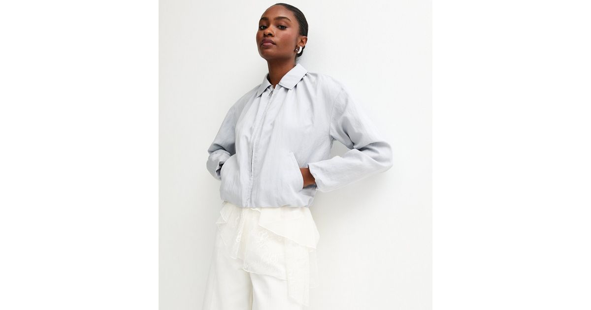 Light Blue Bubble Hem Bomber Jacket
