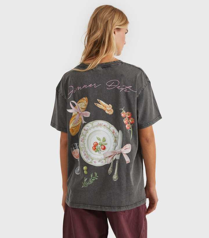 Skinnydip Dark Grey Acid Wash Dinner Date T-Shirt