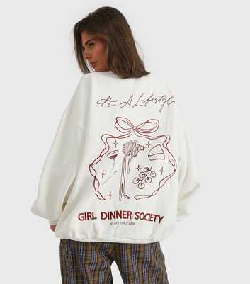 Skinnydip Ecru Girl Dinner Society Embroidered Sweatshirt