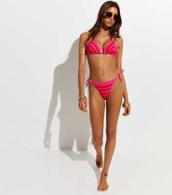 Pink and Orange Crochet Striped Tie Side Bikini Bottoms