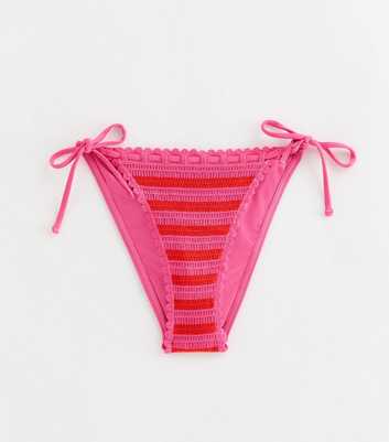 Pink and Orange Crochet Striped Tie Side Bikini Bottoms