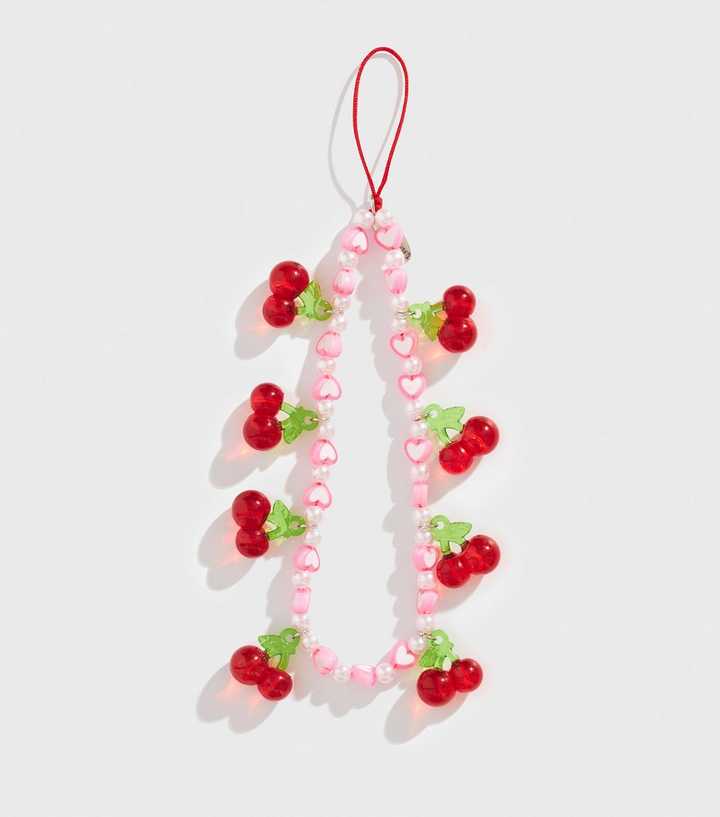 Skinnydip Pink Cherry Beaded Phone Strap