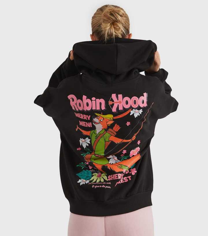 Skinnydip Black Robin Hood Logo Print Hoodie