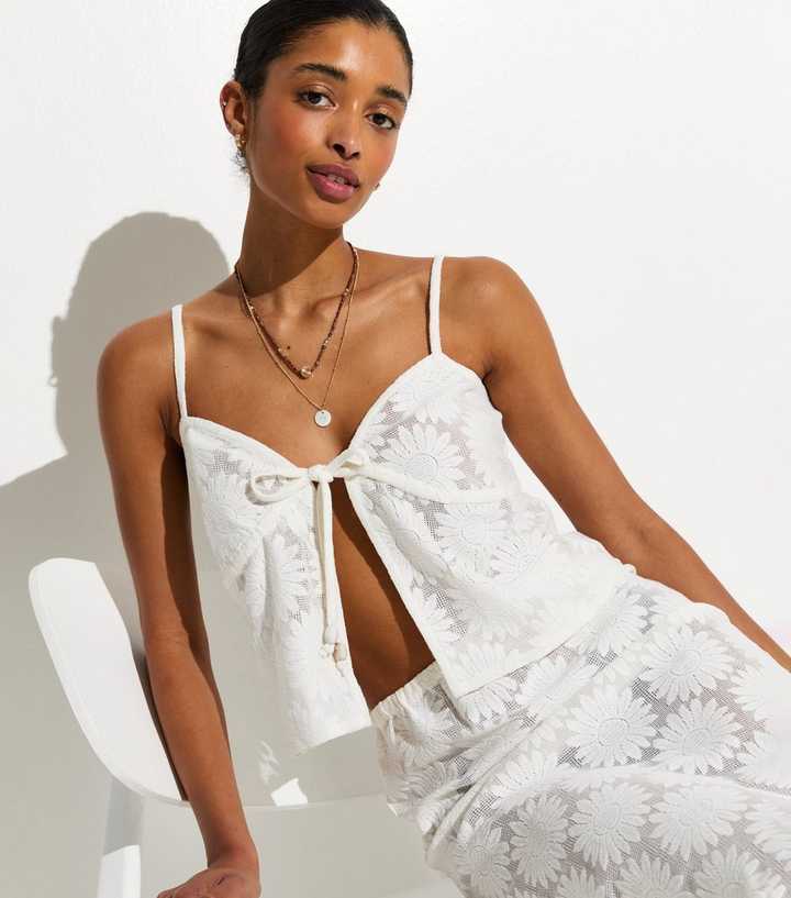 White Floral Lace Beach Crop Top
