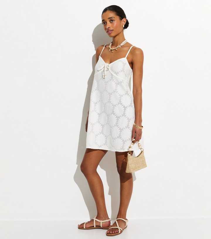 White Floral Lace Beach Mini Dress