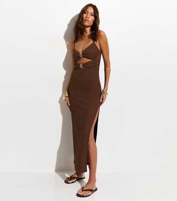 Dark Brown Cutout Ring Beach Maxi Dress