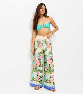 Petite Multicolour Tropical Print Beach Trousers