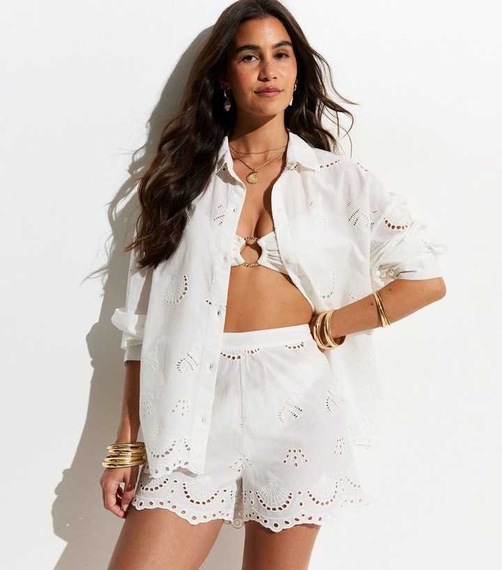 Light Pink Shell Cutwork Beach Shirt