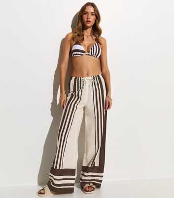 White Striped Wide Leg Beach Trousers