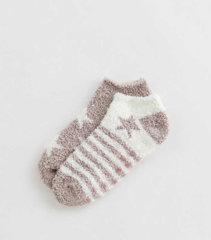 Girls Mink Star and Stripe Patterned Trainer Cosy Socks