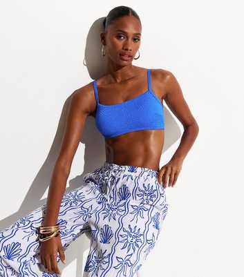 Blue Texture Crop Bikini Top