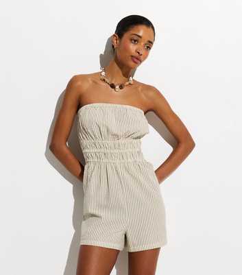 Brown Woven Pinstriped Beach Bandeau Playsuit