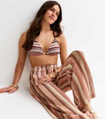 Petite Pink Crochet Wide Leg Trousers