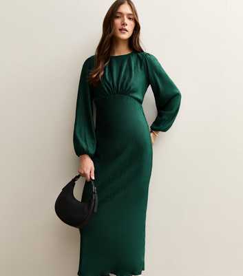 Dark Green Plisse Midi Dress