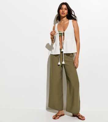 Khaki Wide Leg Trousers
