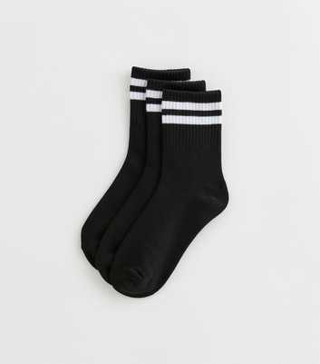 Pack of 3 Black Contrast Stripe Ribbed Tube Ankle Socks