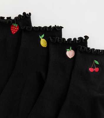 Pack of 4 Black Fruit Embroidered Socks