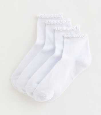 Pack of 4 White Frilly Trimmed Socks