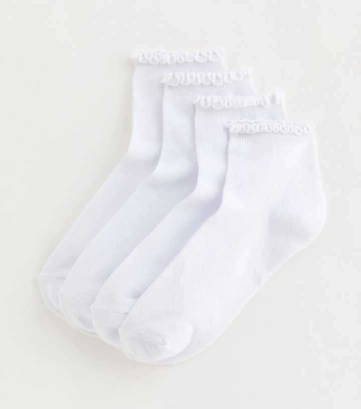 Pack of 4 White Frilly Trimmed Socks