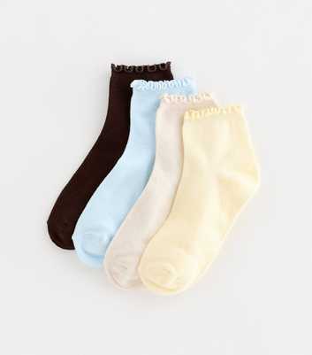 Pack of 4 Blue Frill Trim Ankle Socks