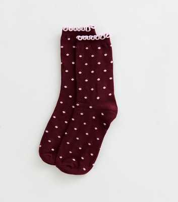Red Polka Dot Frill Trim Socks