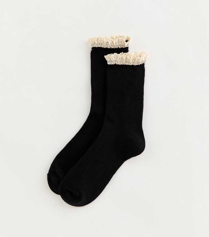 Black Crochet Trim Socks
