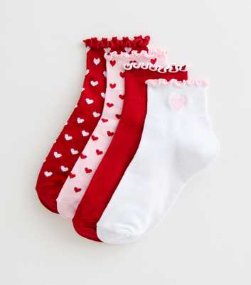 Pack of 4 Red Frill Top Heart Trainer Socks