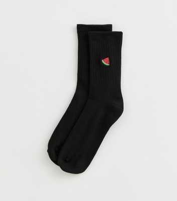 Black Watermelon Embroidered Ankle Socks