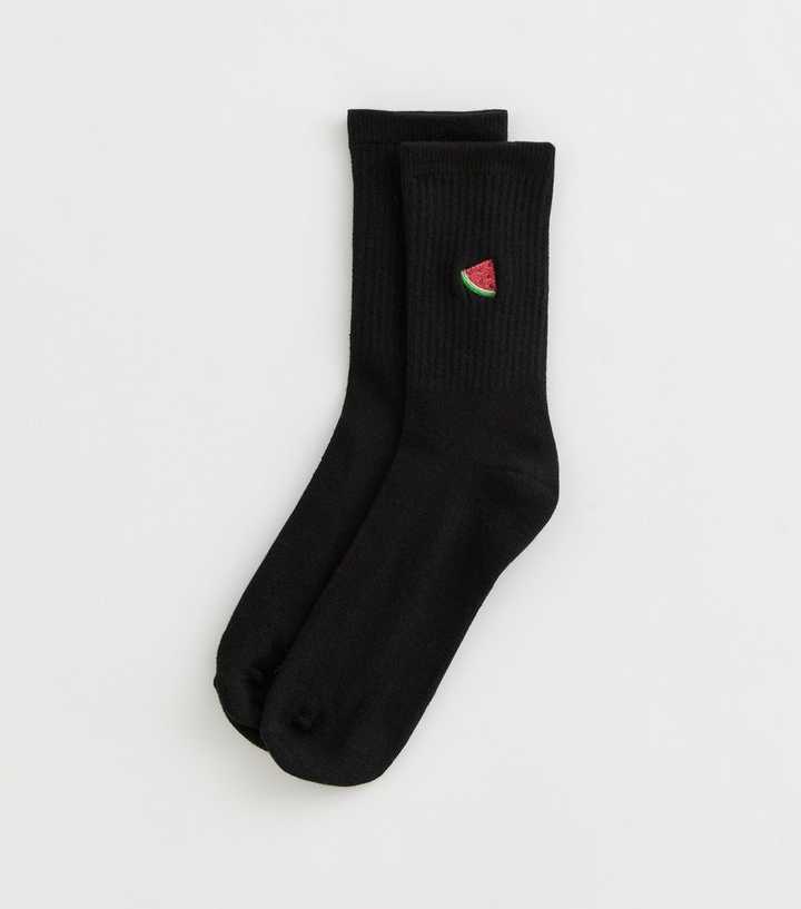 Black Watermelon Embroidered Ankle Socks