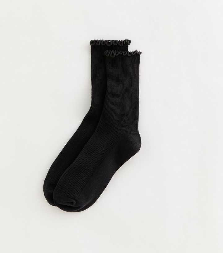 Black Ribbed Frilly Trimmed Socks