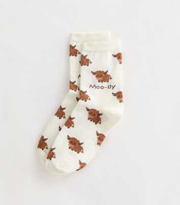 White Moo-dy Cow Illustration Socks