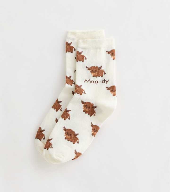 White Moo-dy Cow Illustration Socks