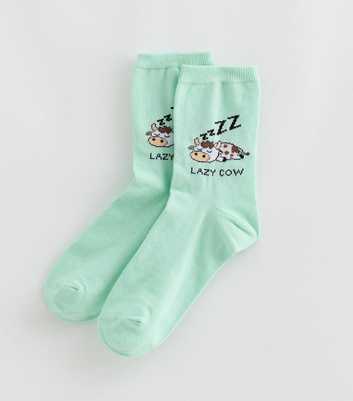 Mint Green Lazy Cow Ankle Socks